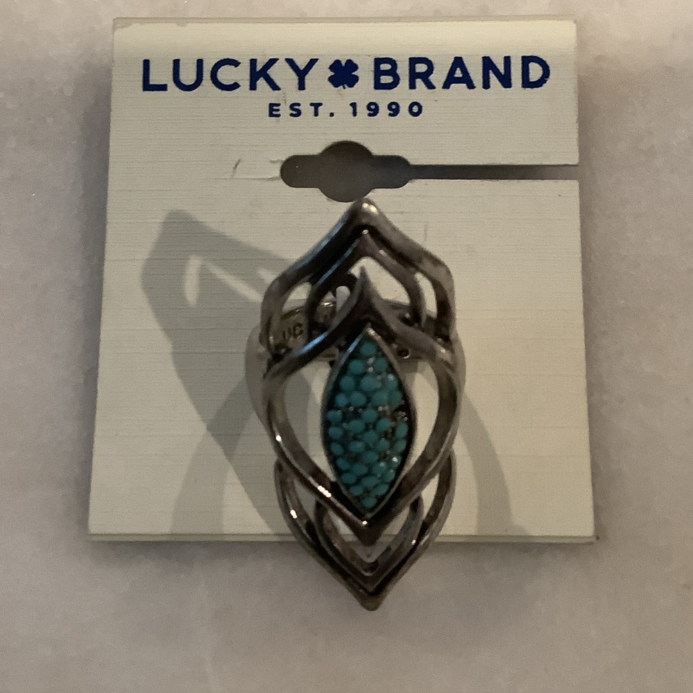 Lucky Brand Silver Ring with Turquoise Accents, Brand New